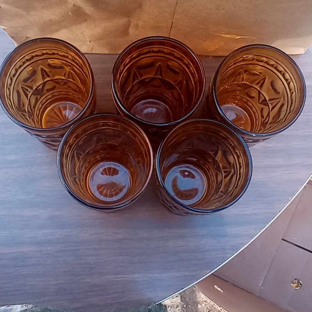 Antique Amber Glass Tumbler Set of Five - Picture 2 of 5